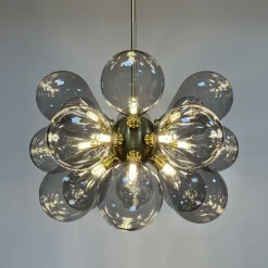 Modern 18-Light Cluster Gray Glass Bubble Chandelier