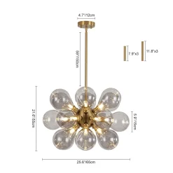 Modern 18-Light Cluster Gray Glass Bubble Chandelier