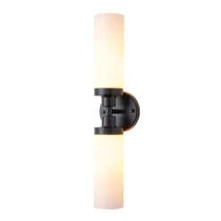 Modern 2-Light Opal Glass Cylinder Vanity Wall Lamp