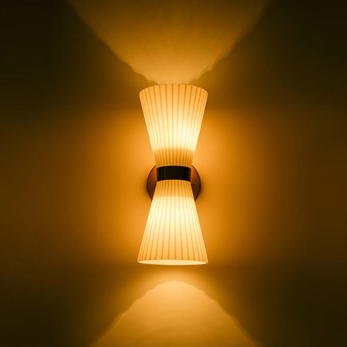 Modern 2-Light Up Down Pleated Glass Cone Wall Sconce
