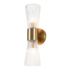 Modern 2-Light Up Down Ribbed Glass Hourglass Wall Lamp