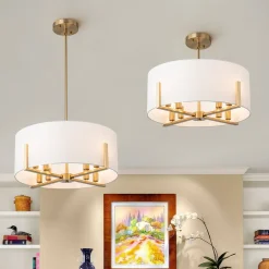 Modern 8-Light Wide Drum Fabric Cage Chandelier