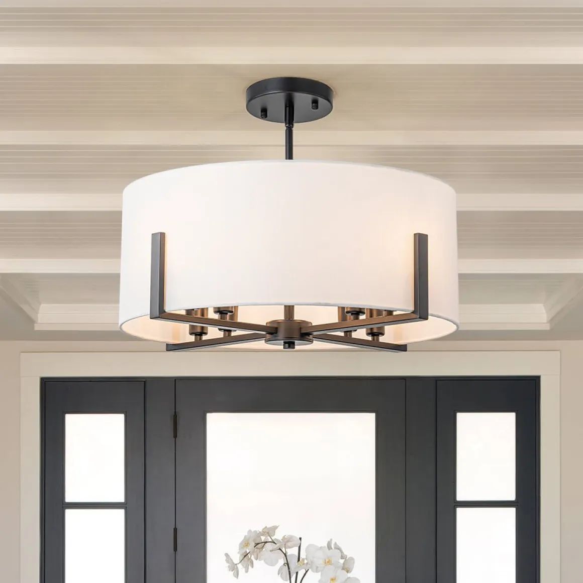Modern 8-Light Wide Drum Fabric Cage Chandelier