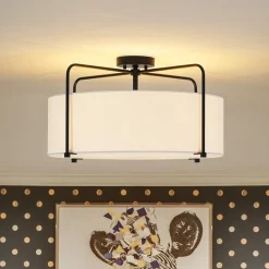 Modern Round White Fabric Drum Cage Semi Flush Mount