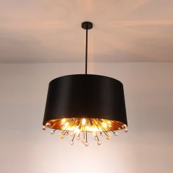 Moody Luxe Starburst Crystal Black Fabric Drum Cage Chandelier