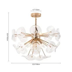 Morning Glory Glass Bloom Sunburst Semi Flush Chandelier