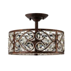 Moroccan Antique Crystal Drum Cage Semi Flush Mount