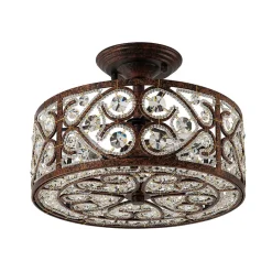 Moroccan Antique Crystal Drum Cage Semi Flush Mount