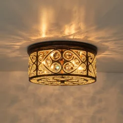 Moroccan Antique Crystal Drum Flush Mount Ceiling Light