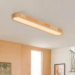 Natural Wood Long Oval Dimmable LED Flush Mount Light