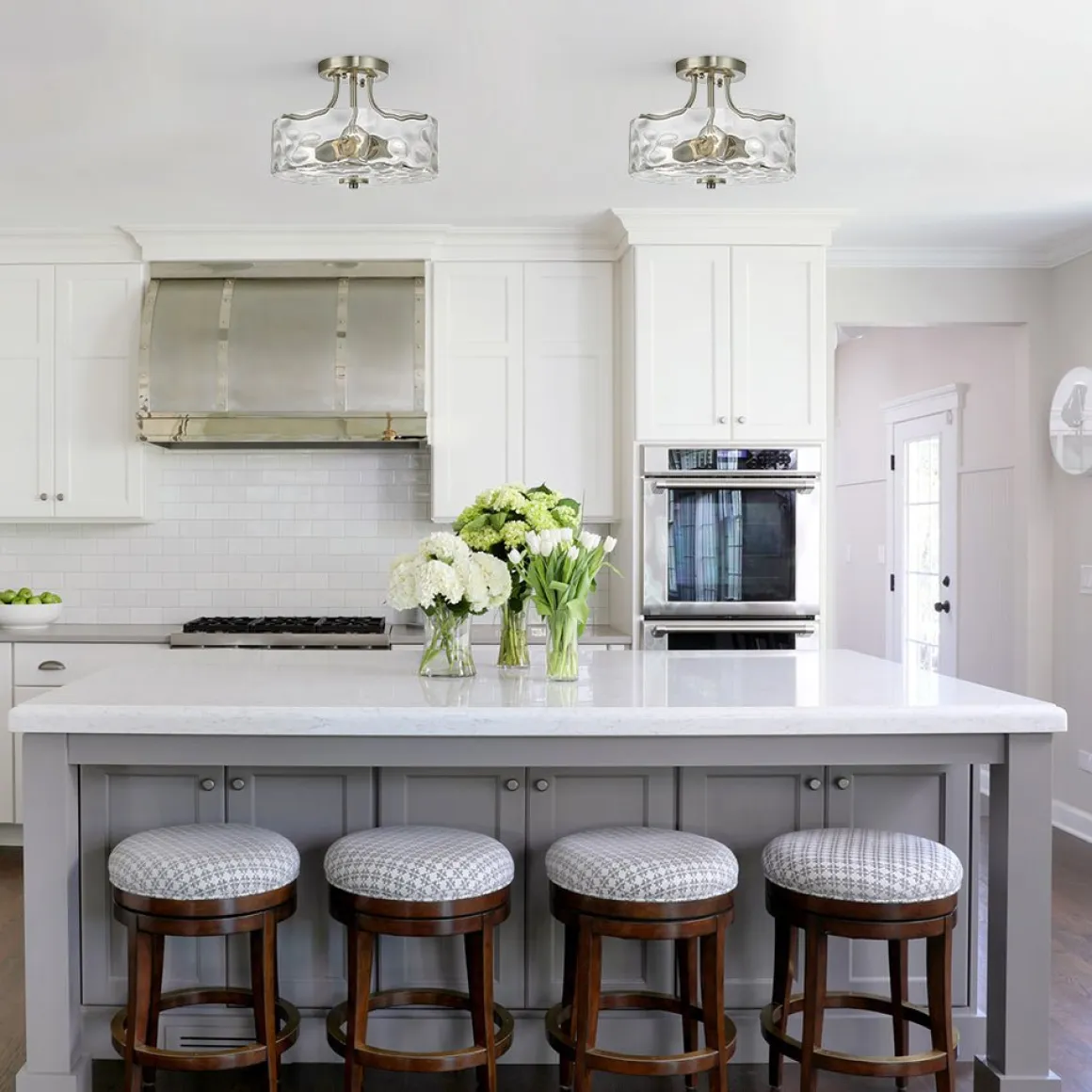 Nickel Hammered Glass Semi Flush