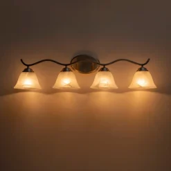 Nickel 4-Light Cloud Glass Bell Shade Vanity Light