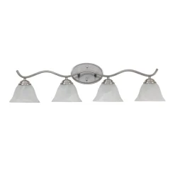 Nickel 4-Light Cloud Glass Bell Shade Vanity Light