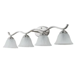 Nickel 4-Light Cloud Glass Bell Shade Vanity Light
