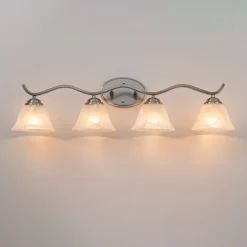 Nickel 4-Light Cloud Glass Bell Shade Vanity Light