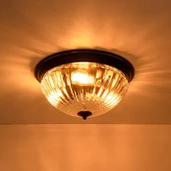 Oil Rubbed Bronze Fluted Glass Flush Mount Ceiling Light