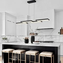 (OpenBox) Black 4-light Rectangular Dimmable LED Kitchen Island Pendant