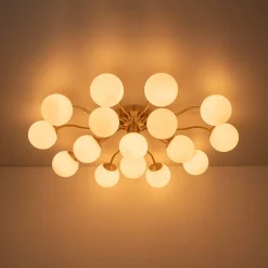 (OpenBox) Bloom Brass Frosted Glass Bubble Semi Flush Chandelier