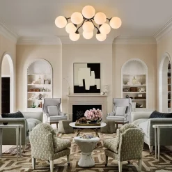 (OpenBox) Bloom Brass Frosted Glass Bubble Semi Flush Chandelier