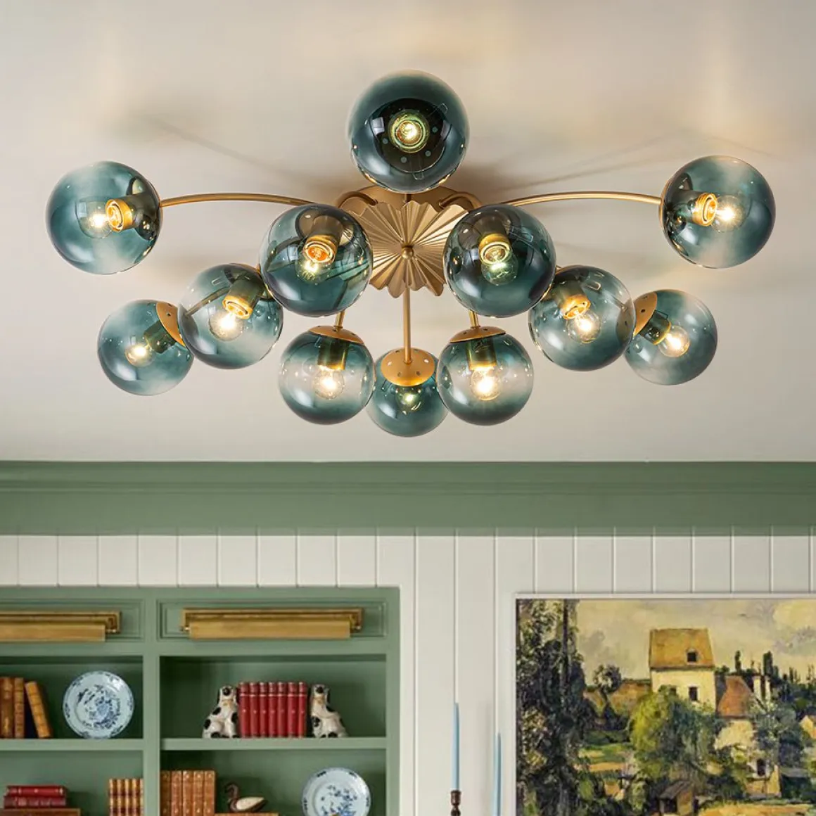 (OpenBox) Bloom 12-Light Blue Glass Bubble Semi Flush Chandelier