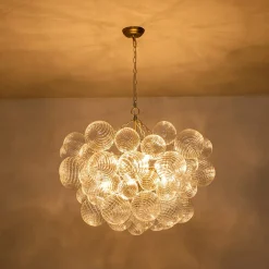 (OpenBox) Brass Cluster Ribbed Glass Globe Bubble Chandelier