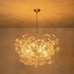 (OpenBox) Brass Cluster Ribbed Glass Globe Bubble Chandelier