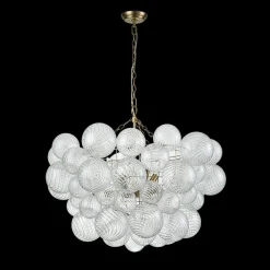 (OpenBox) Brass Cluster Ribbed Glass Globe Bubble Chandelier