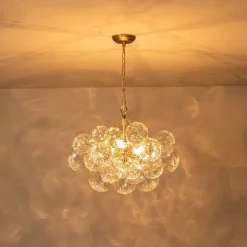 (OpenBox) Brass Cluster Sculpture Texture Glass Globe Bubble Chandelier
