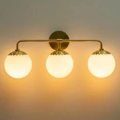 (OpenBox) Brass Daisy 3-Light Opal Glass Globe Vanity Light