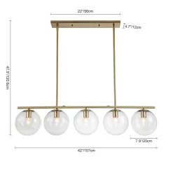 (OpenBox) Brass 5-Light Glass Globe Linear Pendant