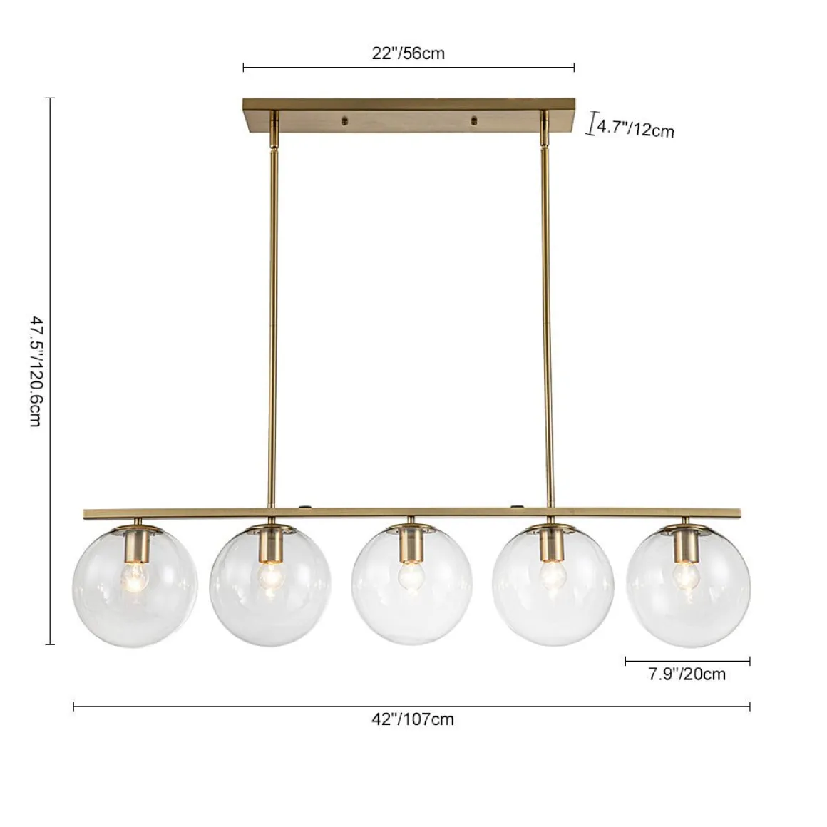 (OpenBox) Brass 5-Light Glass Globe Linear Pendant