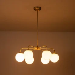 (OpenBox) Brass 6-Light Milky White Globe Round Chandelier
