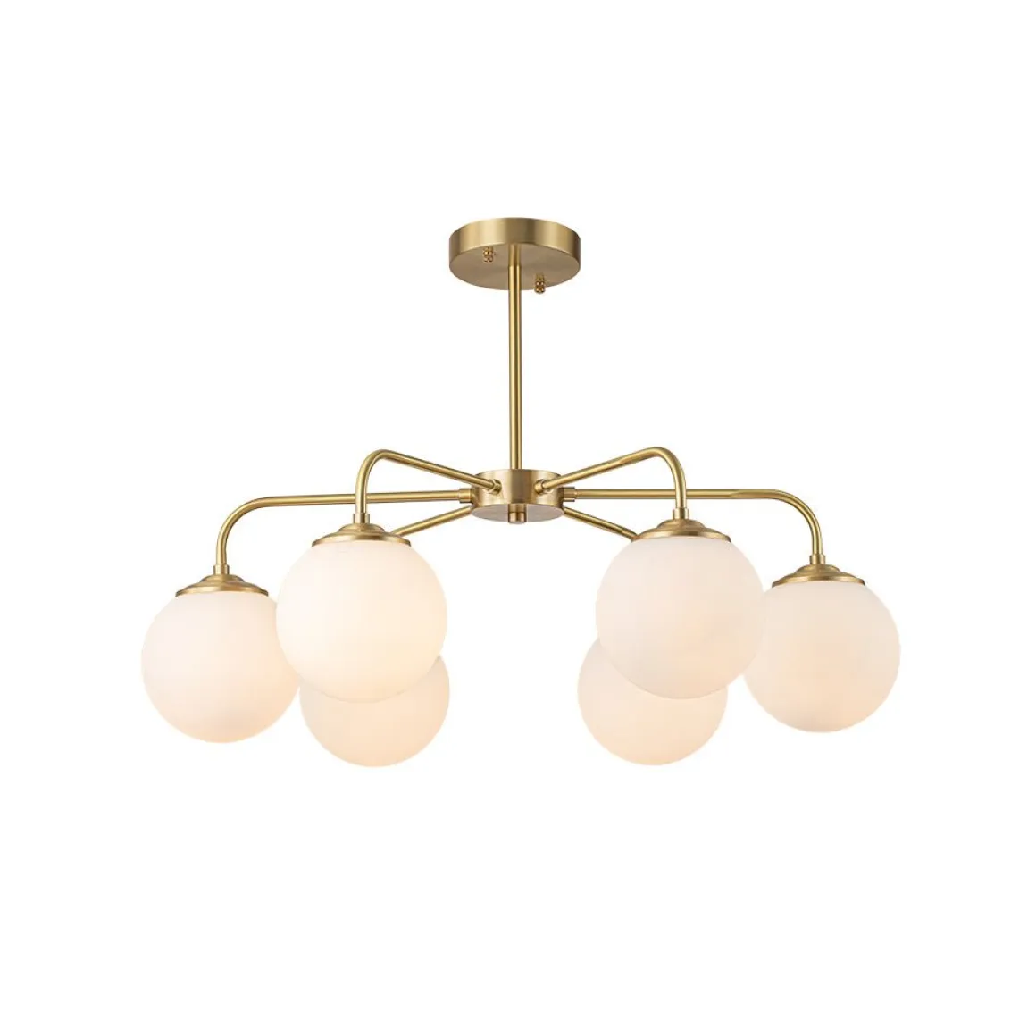 (OpenBox) Brass 6-Light Milky White Globe Round Chandelier