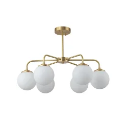 (OpenBox) Brass 6-Light Milky White Globe Round Chandelier