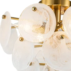 (OpenBox) Brass Tiered Opal Swirl Glass Semi Flush Chandelier