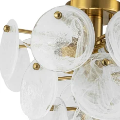 (OpenBox) Brass Tiered Opal Swirl Glass Semi Flush Chandelier