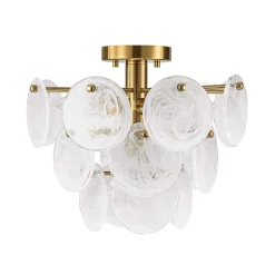 (OpenBox) Brass Tiered Opal Swirl Glass Semi Flush Chandelier