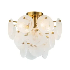 (OpenBox) Brass Tiered Opal Swirl Glass Semi Flush Chandelier