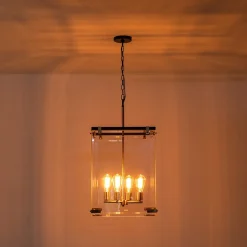 (OpenBox) Contemporary Glass Wide Square Lantern Pendant Chandelier