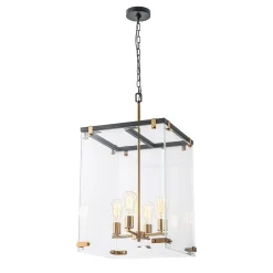 (OpenBox) Contemporary Glass Wide Square Lantern Pendant Chandelier
