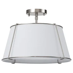 (OpenBox) Contemporary Wide Linen Drum Brass Semi Flush Mount
