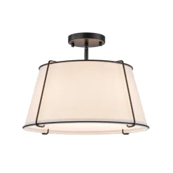 (OpenBox) Contemporary Wide Linen Drum Brass Semi Flush Mount