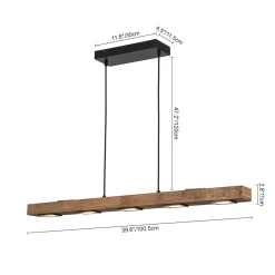 (OpenBox) Dimmable LED Linear Oak Wood Kitchen Island Pendant