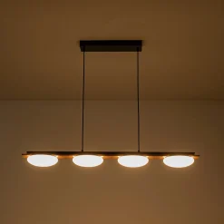 (OpenBox) Dimmable LED Walnut Wood Grain Linear Island Chandelier