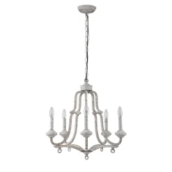 (OpenBox) Distressed White Shabby Chic Candle Style Chandelier
