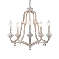 (OpenBox) Distressed White Shabby Chic Candle Style Chandelier