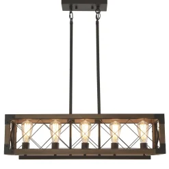 (OpenBox) Farmhouse 5-Light Rectangle Wood Chandelier