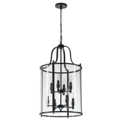(OpenBox) Farmhouse Wide Clear Glass Cylinder Cage Pendant