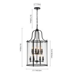 (OpenBox) Farmhouse Wide Clear Glass Cylinder Cage Pendant
