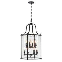 (OpenBox) Farmhouse Wide Clear Glass Cylinder Cage Pendant